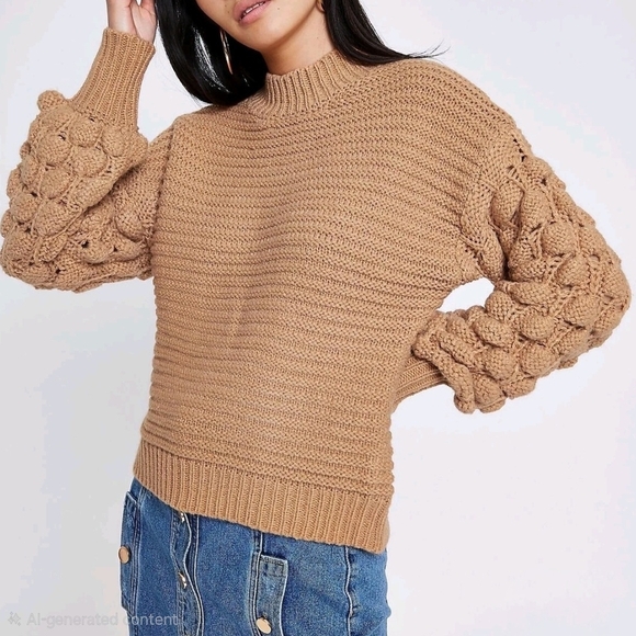 Gabriella James Sweaters - Gabriella James Knit Bobble Sleeve‎ Sweater In Camel Size: M